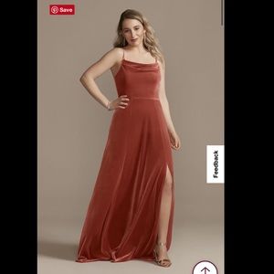 Velvet Cowl Neck Spaghetti Strap Bridesmaid Dress wedding guest dress cinnamon